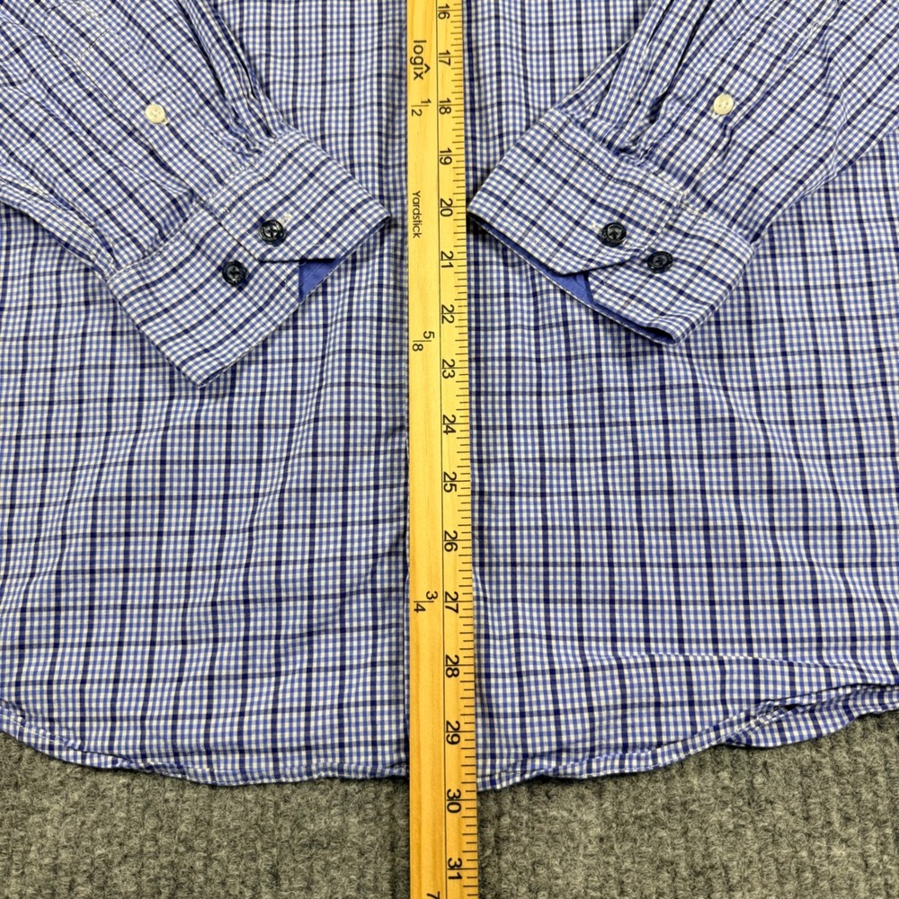 Duchamp London Mens Tailored Fit Gingham Button Down Shirt Blue White 17/XL - Picture 5 of 10